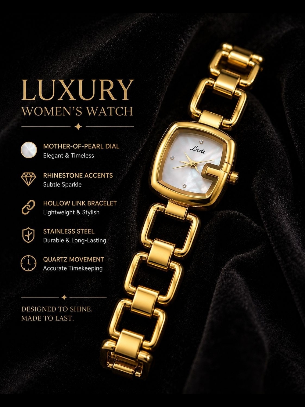 Gold-Tone Square Link Bracelet Watch for Women - Picture 3 of 3